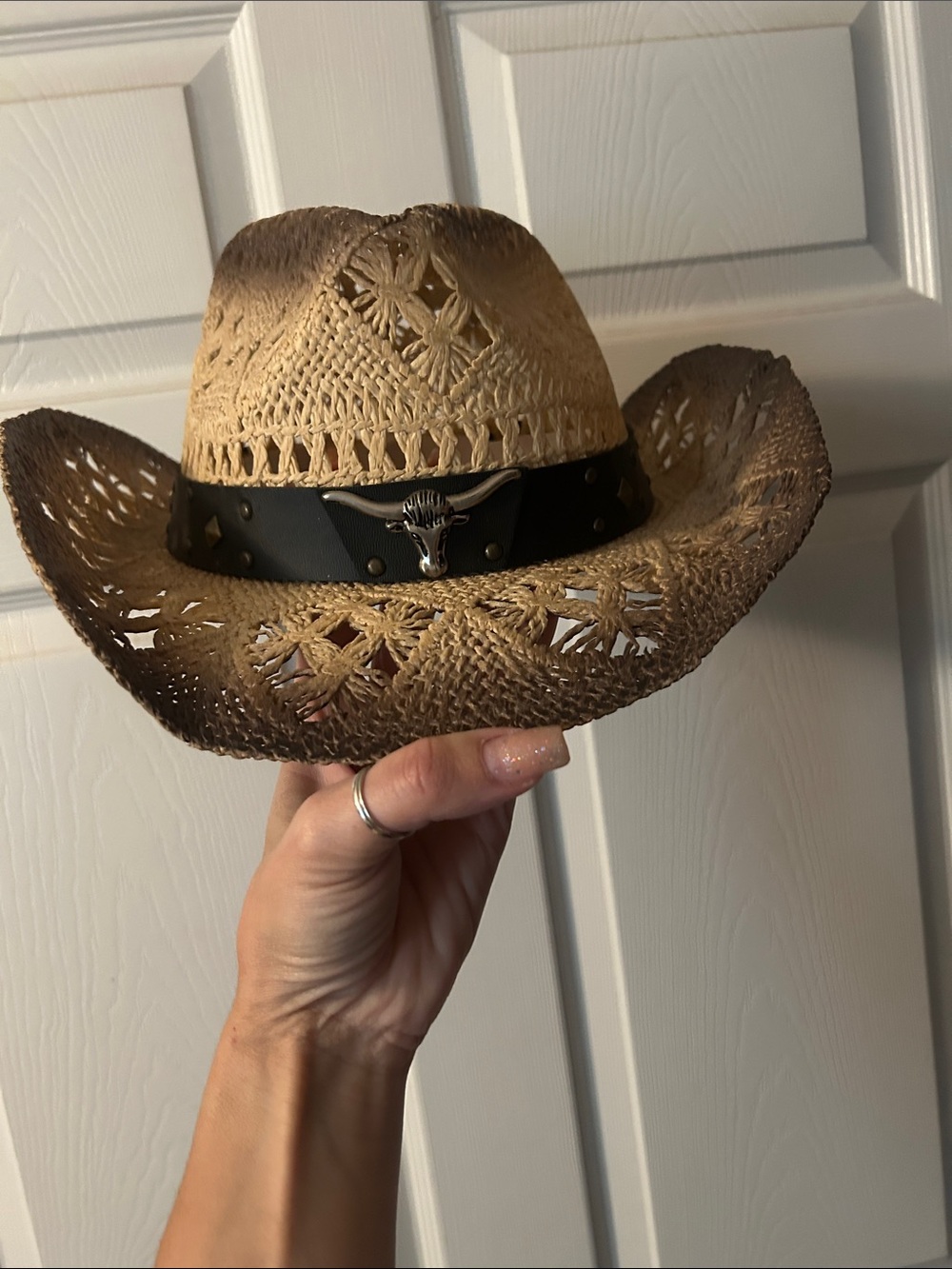 Straw Cowboy Hat with Black Studded Band